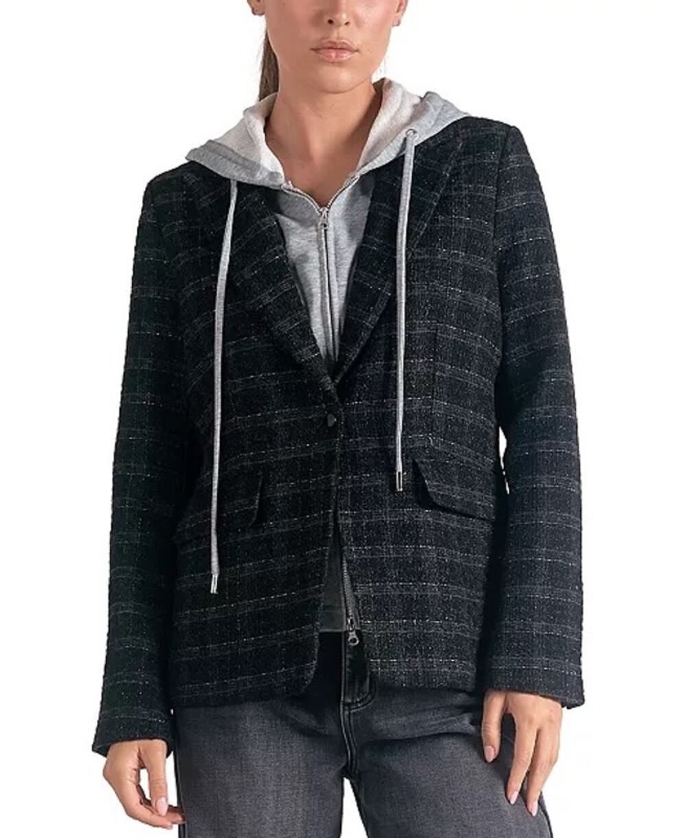 Elan Harper Knit Blazer-Hoodie Woven Metallic Threads Women's Size Small